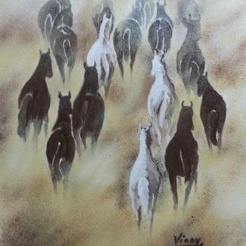 绘画 标题为“horses-at-dusk.jpg” 由Vinay Babar, 原创艺术品, 油