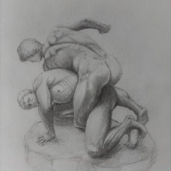 Drawing titled "lutteurs" by Vincent Bionaz, Original Artwork, Graphite