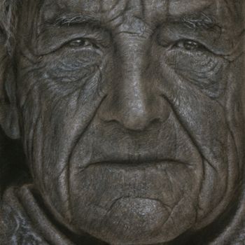 Drawing titled "Andrew Wyeth" by Vincent Haller, Original Artwork, Charcoal Mounted on Cardboard