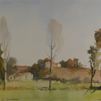 Painting titled "campagne région Bor…" by Vincent Monluc, Original Artwork, Watercolor