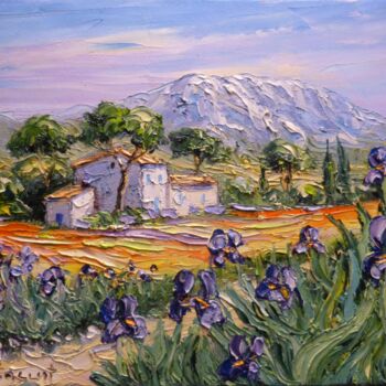 Painting titled "Les Iris devant la…" by Vincent Rallo, Original Artwork, Oil