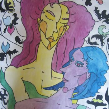 绘画 标题为“Couple D'Amoureux” 由Vincent Cheikh, 原创艺术品, 水粉