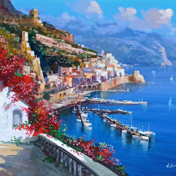 Malarstwo zatytułowany „Seaside lookout - A…” autorstwa Vincenzo Somma, Oryginalna praca, Olej Zamontowany na Drewniana rama…