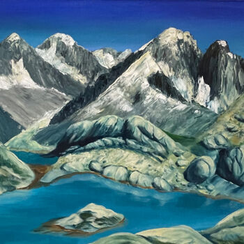 Pintura intitulada "Mountains with lake" por Vinko Hlebs, Obras de arte originais, Acrílico Montado em Armação em madeira