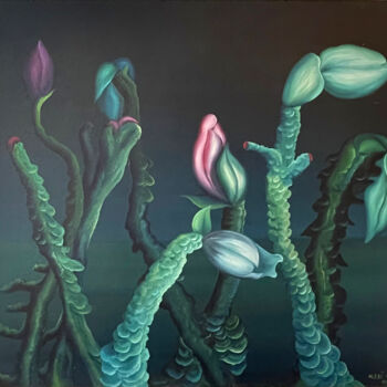 Malerei mit dem Titel "Lichens with Helleb…" von Vinko Hlebs, Original-Kunstwerk, Öl Auf Keilrahmen aus Holz montiert