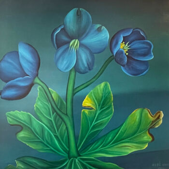 Painting titled "Blue Helleborus" by Vinko Hlebs, Original Artwork, Oil