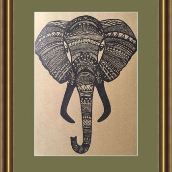 Drawing titled "Elephant original g…" by Violetta Golden, Original Artwork, Marker Mounted on Other rigid panel