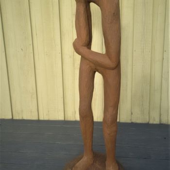 Sculpture titled "The Pensive Christ 2" by Virgilijus Vaiciunas, Original Artwork, Wood