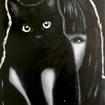Peinture intitulée "Blackycat" par Virginie Clement, Œuvre d'art originale, Acrylique Monté sur Châssis en bois