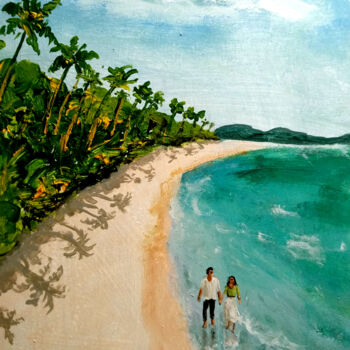 绘画 标题为“Beach couple” 由Vishalandra Dakur, 原创艺术品, 油