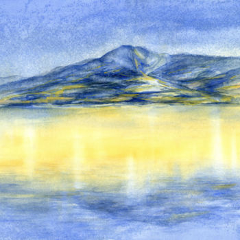 Pintura intitulada "Blue mountain and r…" por Adriana Mueller, Obras de arte originais, Aquarela