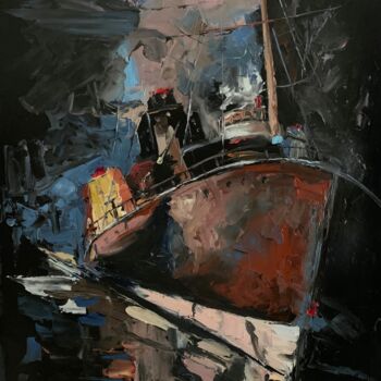 「Boat 2」というタイトルの絵画 Vita Schagenによって, オリジナルのアートワーク, オイル ウッドストレッチャーフレームにマウント