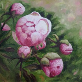 Pintura titulada "Magic of Pink Peoni…" por Vitalii Astapenko, Obra de arte original, Oleo