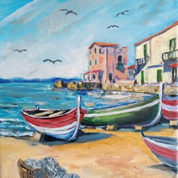 Painting titled "Fishing village" by Vitalii Bondarenko (ViBond), Original Artwork, Oil