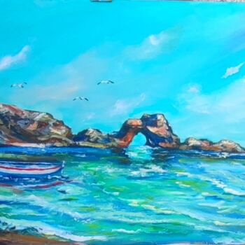 Painting titled "Cala de Cartagena" by Vitalii Bondarenko (ViBond), Original Artwork, Oil Mounted on Wood Stretcher frame