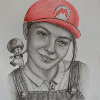 Dessin intitulée "Girl Mario" par Vitaly.Arts, Œuvre d'art originale, Graphite