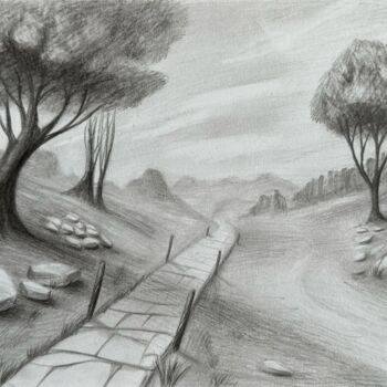 Рисунок под названием "Nature, path" - Vitaly.Arts, Подлинное произведение искусства, Графит