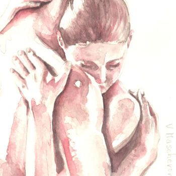 Peinture intitulée "ABBRACCIO 1 / HUG 1" par Vittoriana Mascheroni, Œuvre d'art originale, Aquarelle