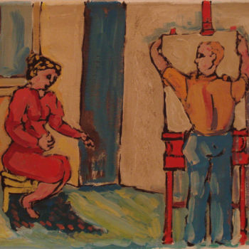 Painting titled "Atelier, 1989" by Vittorio Paradisi, Original Artwork, Tempera