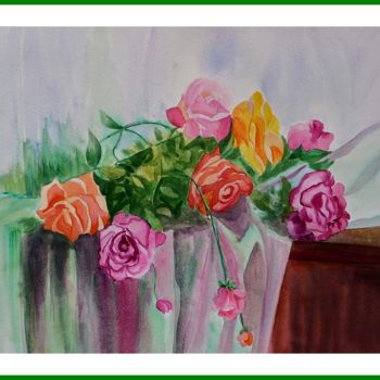 Peinture intitulée "brassee-de-roses.jpg" par Viviane Farrugia, Œuvre d'art originale, Aquarelle