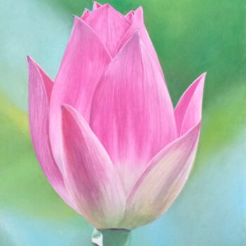 Schilderij getiteld "Pink Lotus" door Vívian Lima, Origineel Kunstwerk, Olie Gemonteerd op Frame voor houten brancard