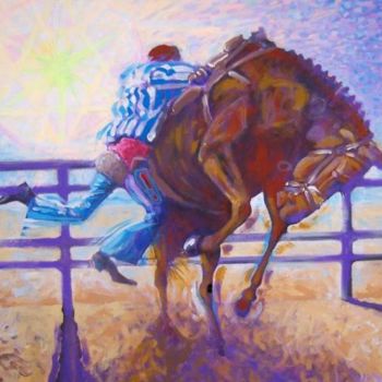 Painting titled "Bronco Buster in th…" by Viviano, Original Artwork, Oil