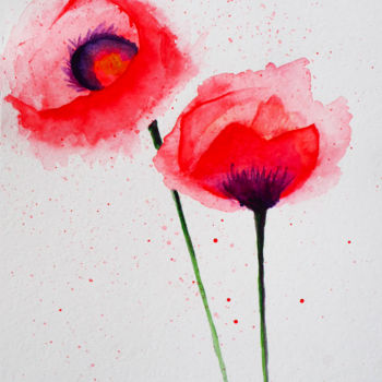 "Two red flowers, dr…" başlıklı Tablo Anton Vivchar tarafından, Orijinal sanat, Suluboya