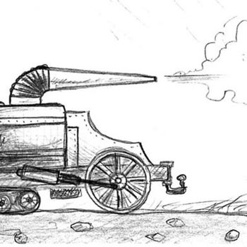 Drawing titled "STEAM-CAR" by Vladislav Shtelts, Original Artwork, Ink