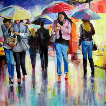 Peinture intitulée "In the city of rain" par Vladimir Lutsevich, Œuvre d'art originale, Acrylique