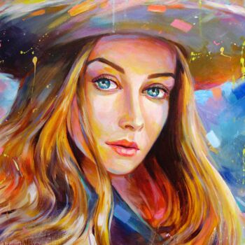 Pintura intitulada "Girl with blue eyes" por Vladimir Lutsevich, Obras de arte originais, Acrílico