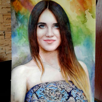 Pintura intitulada "A portrait from a p…" por Vladimir Lutsevich, Obras de arte originais, Aquarela