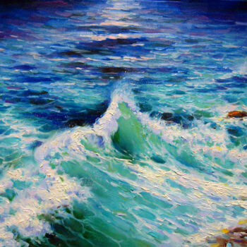 Painting titled "Surf off the Crimea…" by Vladimir Lutsevich, Original Artwork, Oil