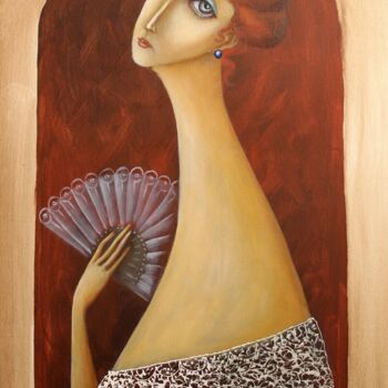"LADY with FAN" başlıklı Tablo Vladimir Pronkin tarafından, Orijinal sanat, Petrol