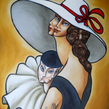 Pittura intitolato "Дама и пьеро." da Vladimir Pronkin, Opera d'arte originale, Olio