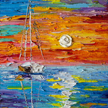 Painting titled "Sea sunset" by Vladyslav Durniev, Original Artwork, Oil Mounted on Cardboard