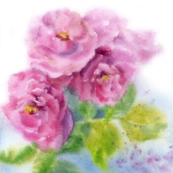 Картина под названием "Розовые розы" - Валентина Мороз, Подлинное произведение искусства, Акварель