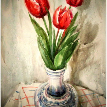 Ζωγραφική με τίτλο "Тюльпани" από Володимир Кудлай, Αυθεντικά έργα τέχνης, Ακουαρέλα