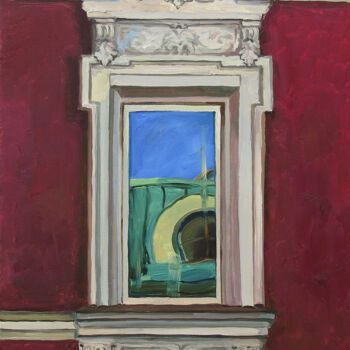 Painting titled "Отражение. Окно №1" by Voroshilova Nataliia, Original Artwork, Oil Mounted on Wood Stretcher frame