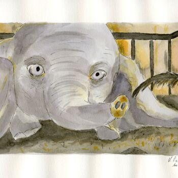 Peinture intitulée "Dumbo - Fais un voeu" par Virginie Piatti, Œuvre d'art originale, Aquarelle