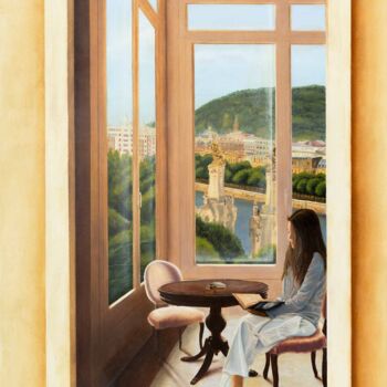 Peinture intitulée "Vista de San Sebast…" par Vuhed, Œuvre d'art originale, Huile Monté sur Châssis en bois