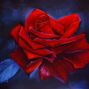Pintura intitulada "Red Rose, red flowe…" por Elena Vybiranets, Obras de arte originais, Óleo Montado em Armação em madeira