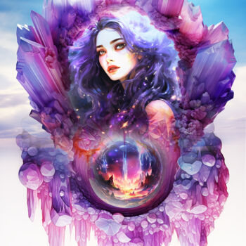 Цифровое искусство под названием "Purple Fairy" - Vyctoire Sage, Подлинное произведение искусства, Фотомонтаж