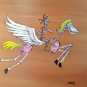 Painting titled "Riding Pegasus" by Wabyanko, Original Artwork, Acrylic