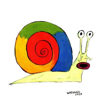 Pintura intitulada "Escargot rainbow" por Wabyanko, Obras de arte originais, Acrílico