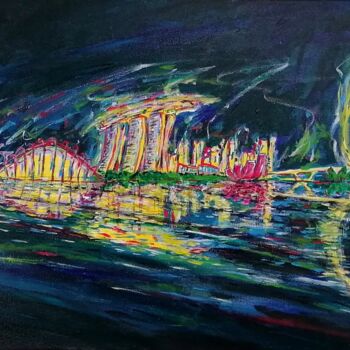 Pintura intitulada "Singapore Marina sk…" por Wabyanko, Obras de arte originais, Acrílico Montado em Armação em madeira