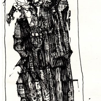 Drawing titled "Turmbau zu Babel (2)" by Stephan Rodriguez Warnemünde, Original Artwork, Ink