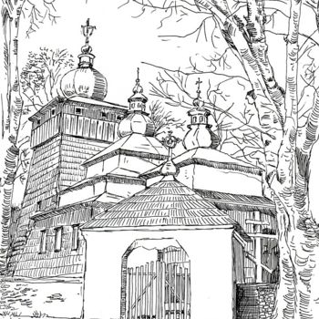 Dibujo titulada "Cerkiew 2" por Waldemar Wojtowicz, Obra de arte original, Rotulador