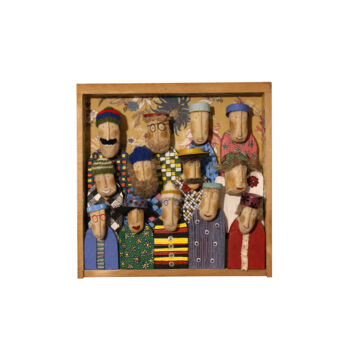 Sculpture titled "Family in a square" by Nathalie Watine, Original Artwork, Wood