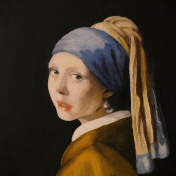 Painting titled "Girl with a pearl e…" by Wiktoria Pydo, Original Artwork, Oil