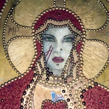 Peinture intitulée "Vierge craquelée" par Wildbillyecoyote, Œuvre d'art originale, Acrylique Monté sur Châssis en bois